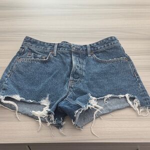 GRLFRND Blue Distressed Jean Shorts